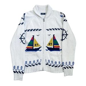 Polo Ralph Lauren Knit Cardigan Zip Up Jacket Nautical Boat Vintage Style